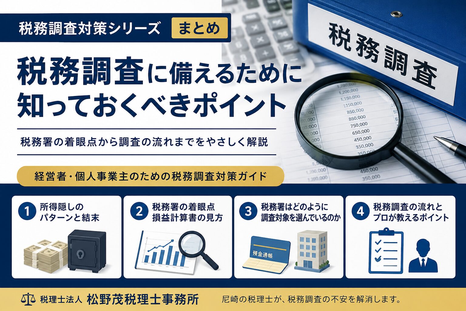 税務調査対策まとめ｜税務署が見るポイント・選定基準・預金調査を尼崎の税理士が解説