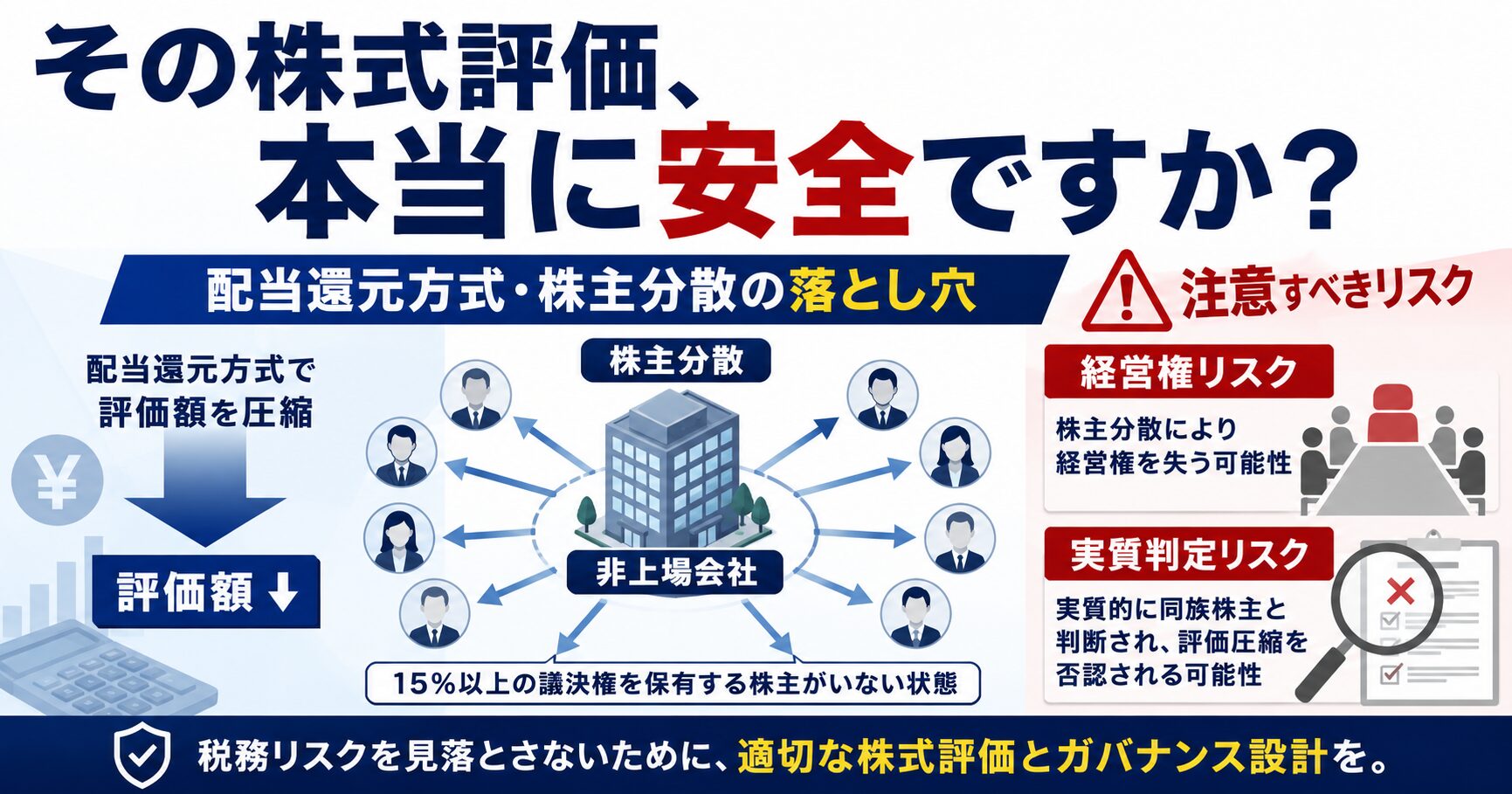 株主を分散すれば配当還元方式で評価できる？非上場株式評価と経営権喪失のリスク