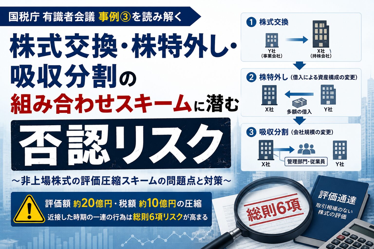 株式交換・株特外し・吸収分割の組み合わせスキームに潜む否認リスク