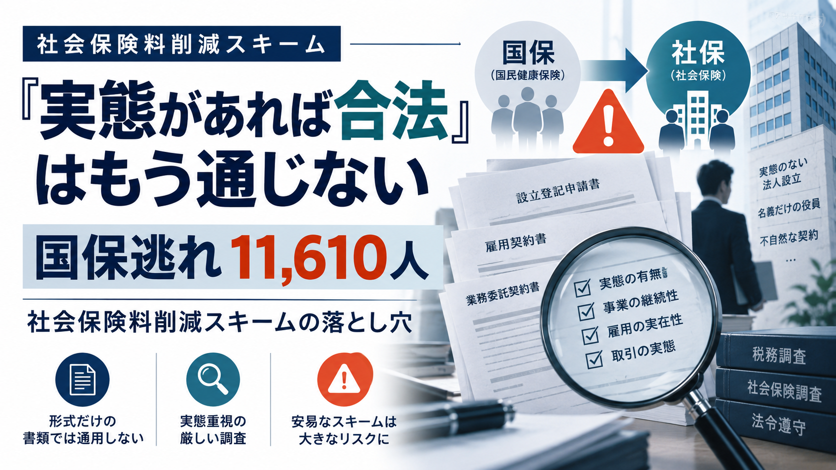 「実態があれば合法」はもう通じない ～国保逃れ11,610人という現実から学ぶ、社会保険料削減スキームの落とし穴