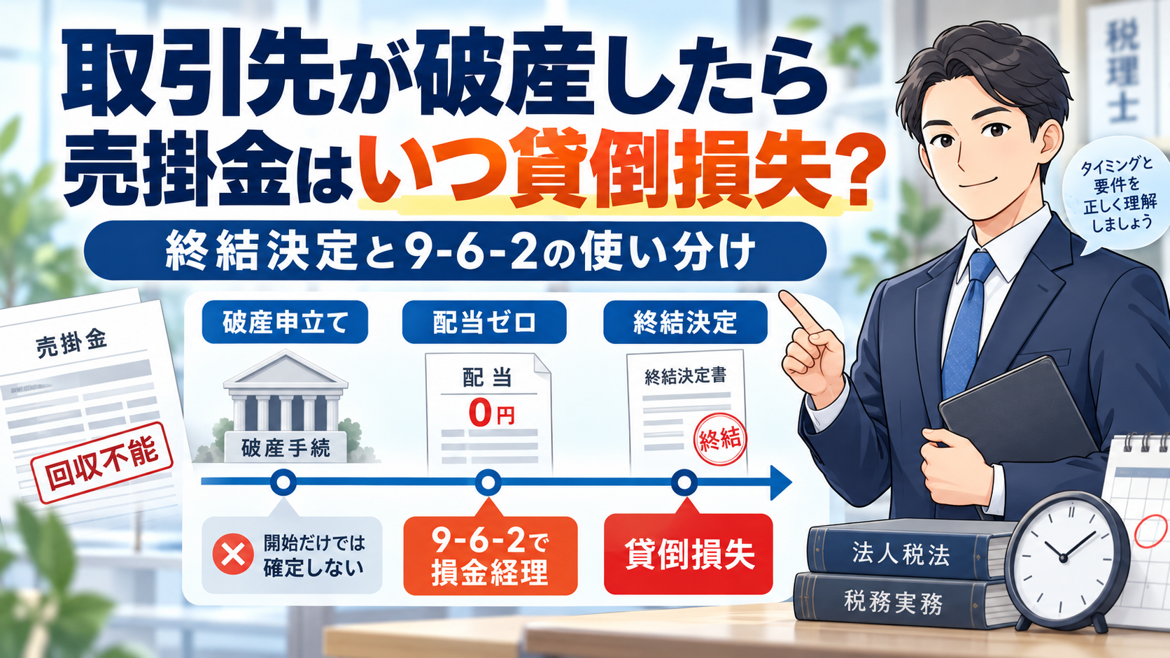 取引先が破産したら、売掛金はいつ貸倒損失にできる？ 終結決定と9-6-2の使い分け