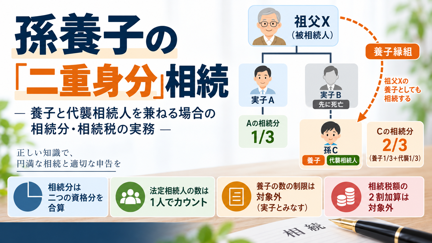 孫養子の「二重身分」相続 ― 養子と代襲相続人を兼ねる場合の相続分・相続税の実務