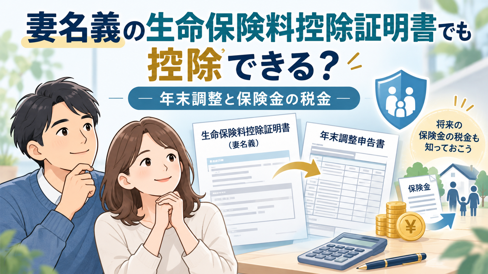 妻名義の生命保険料控除証明書でも控除できる?年末調整と保険金の税金【スタッフ向け】