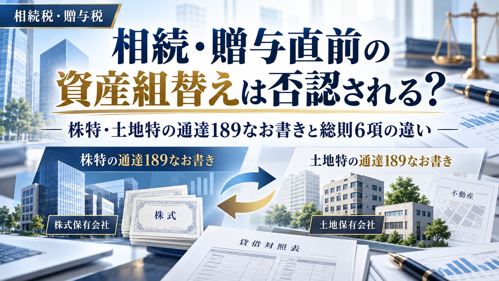 相続・贈与直前の資産組替えは否認される?株特・土地特の通達189なお書きと総則6項の違い