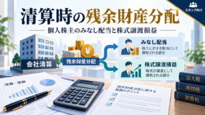 【スタッフ向け】会社清算時の個人株主のみなし配当と株式譲渡損益｜残余財産分配の計算と注意点