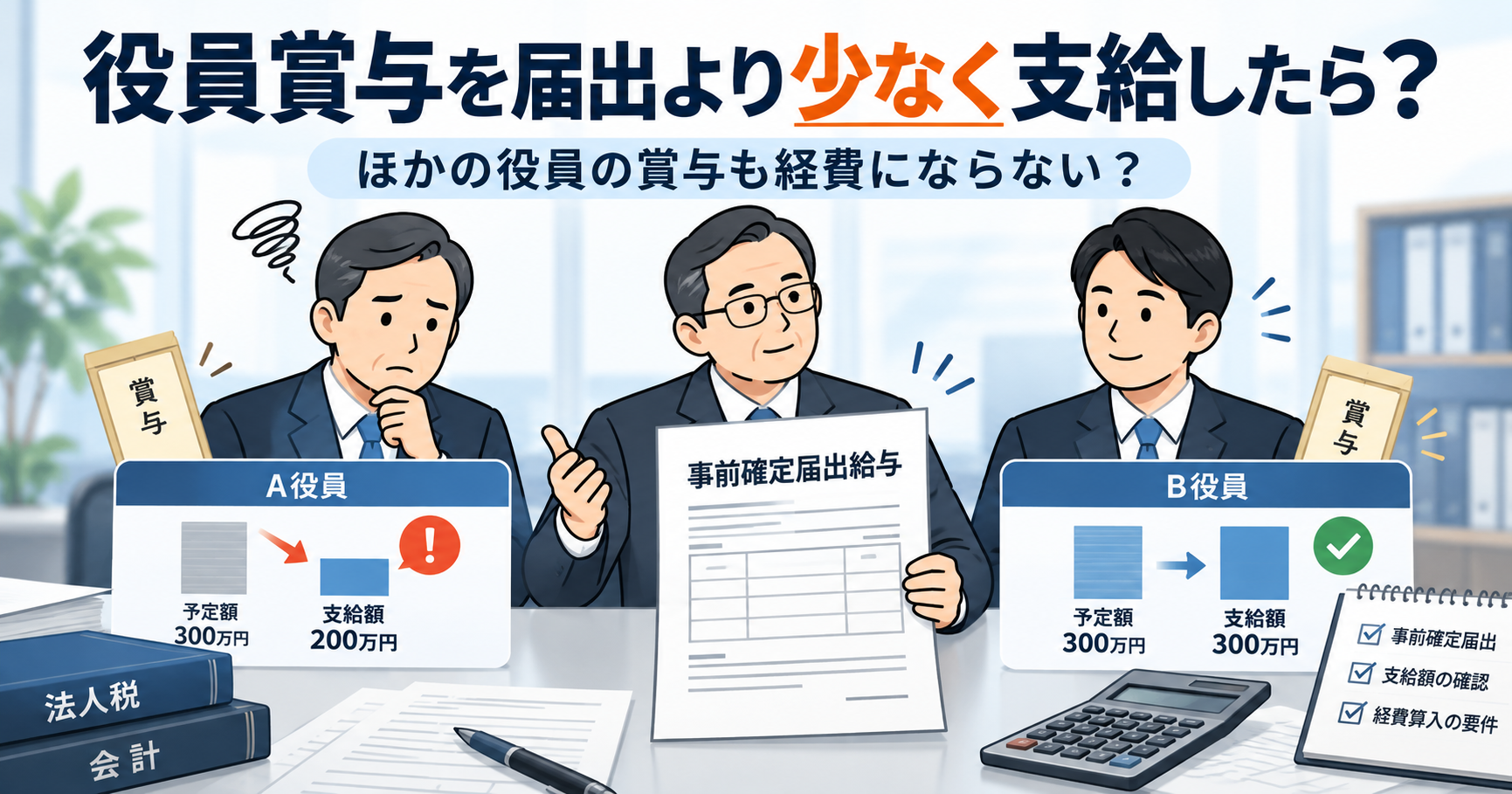 役員賞与を届出より少なく支給したら?他の役員の賞与も経費にならない?