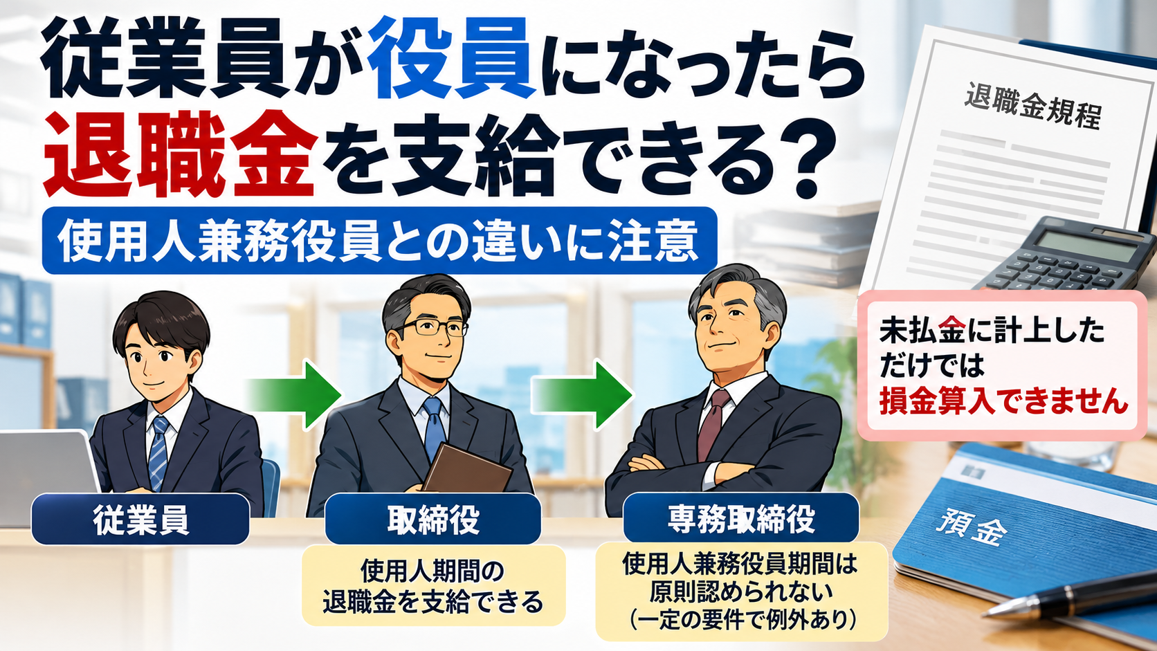 従業員が役員になったら退職金を支給できる？使用人兼務役員との違いに注意